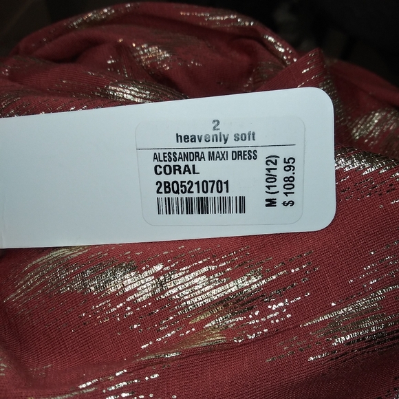 Soft Surroundings Coral & Sparkly Gold Chevron Patterned Alessandra Maxi Dress - Picture 10 of 11